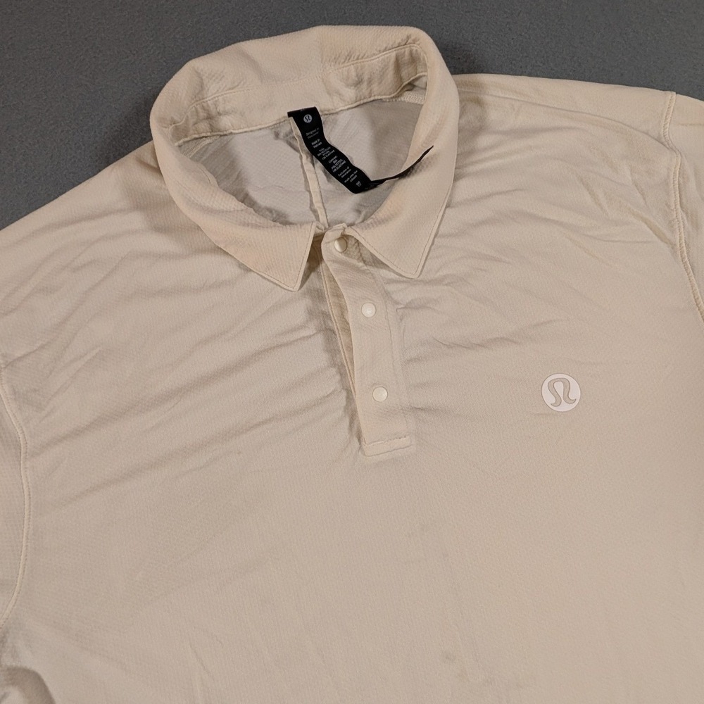 Lululemon Evolution Polo Shirt Mens XL Cream Short Sleeve Athletic Golf